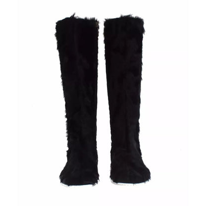 Dolce & Gabbana Black Xiangao Lamb Fur Leather Boots Shoes