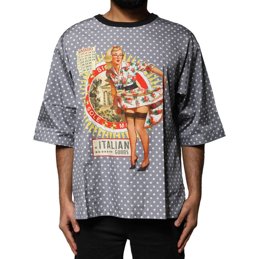 Dolce & Gabbana Gray Polka Dot Pin-Up Print Crew Neck T-shirt TSH87745-48