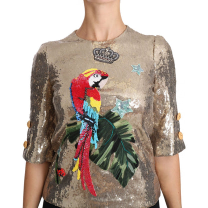 Dolce & Gabbana Gold Sequined Parrot Crystal Blouse