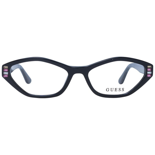 Guess Black Women Glasses Frame black acetate oval full-rim style with demo lenses and branded case, size 53-16-145.