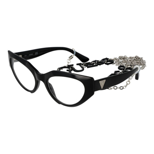 Guess Black Women Glasses Frame, black cat eye full-rim with branded case and eyewear chain, plastic frame, style 55-20-135