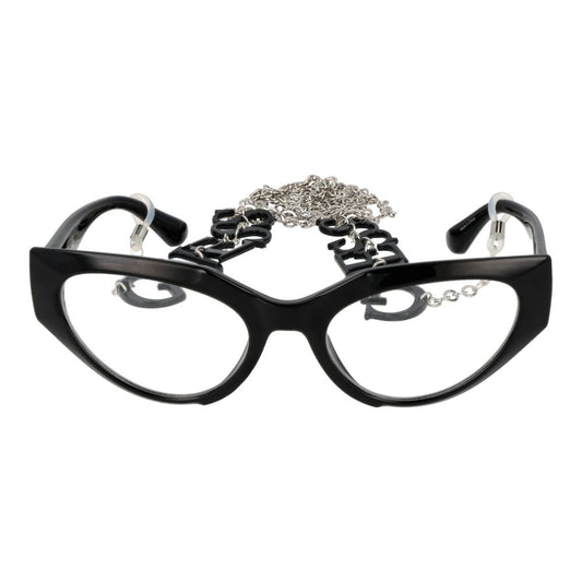 Guess Black Women Glasses Frame, cat eye style with full-rim plastic frame and chain, spring hinge, includes branded case.