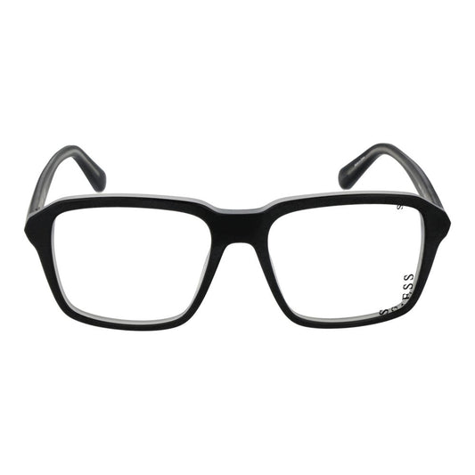 Guess Black Women Glasses Frame full-rim square style with demo lenses, plastic material, spring hinge, 54-17-145 size.