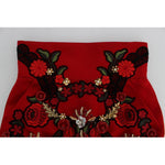 Dolce & Gabbana Red Silk Crystal Roses Shorts
