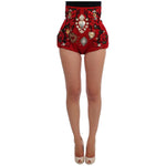 Dolce & Gabbana Red Silk Crystal Roses Shorts