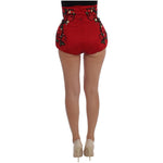 Dolce & Gabbana Red Silk Crystal Roses Shorts