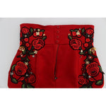 Dolce & Gabbana Red Silk Crystal Roses Shorts
