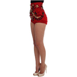 Dolce & Gabbana Red Silk Crystal Roses Shorts