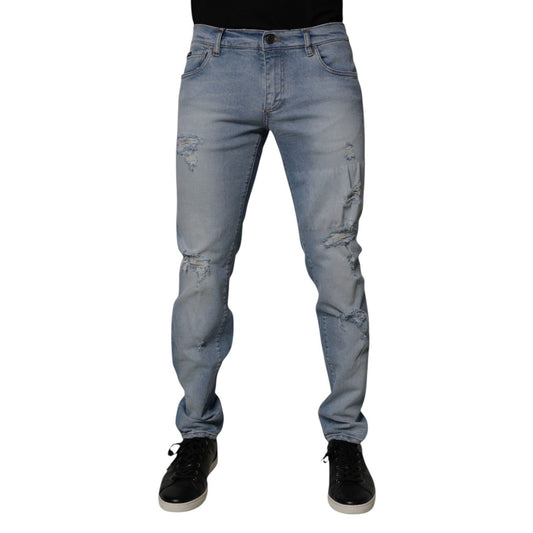Dolce & Gabbana Blue Tattered Cotton Skinny Men Denim Jeans