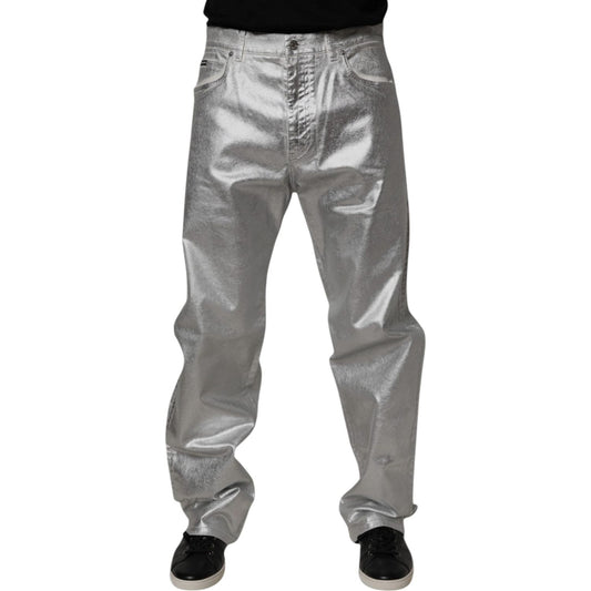 Dolce & Gabbana Metallic Silver Cotton Straight Denim Jeans PAN75214-48
