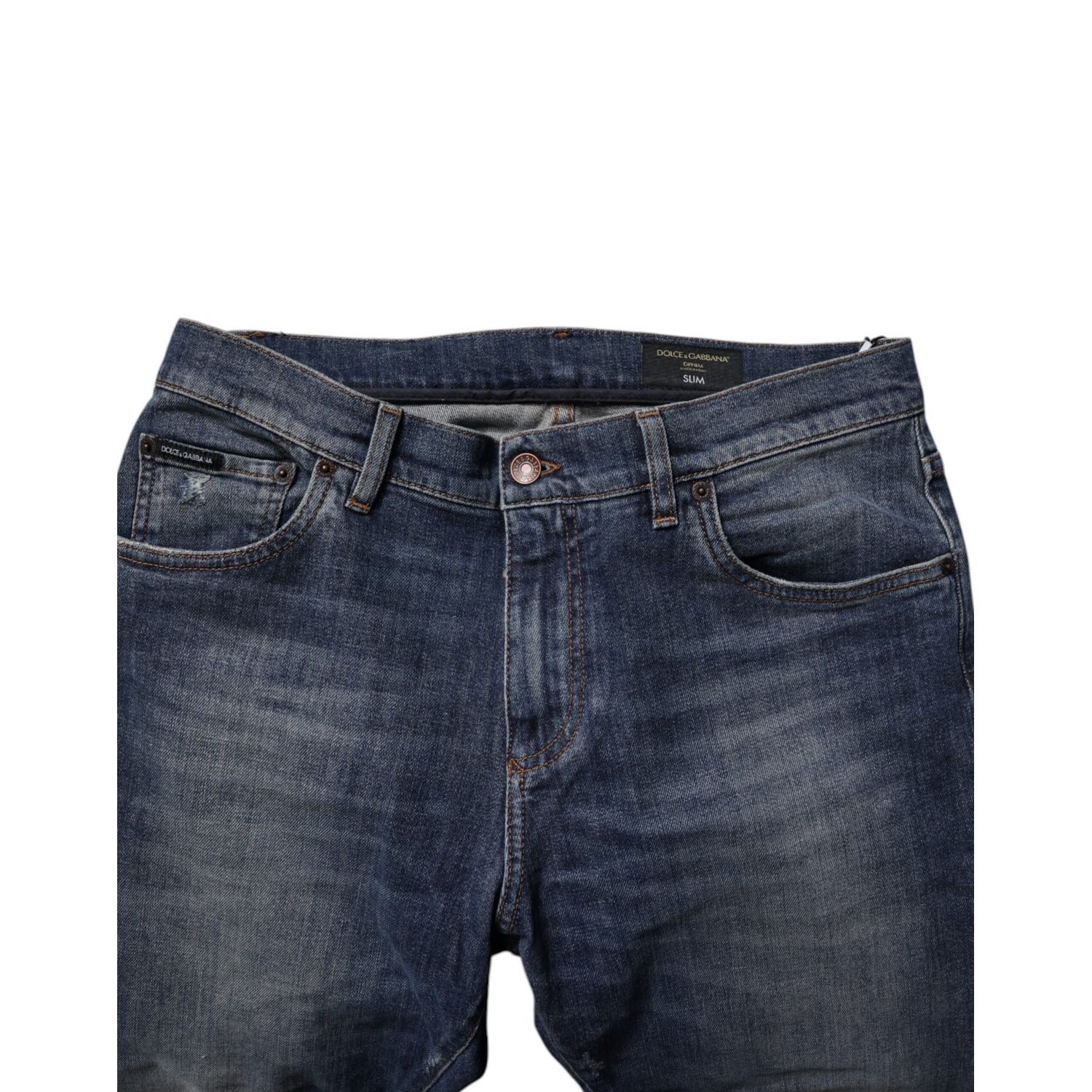 Dolce & Gabbana Dark Blue Cotton Leather Skinny Denim Jeans