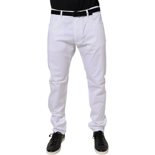 Dolce & Gabbana White Cotton Stretch Skinny Dress Formal Pants PAN76117-54