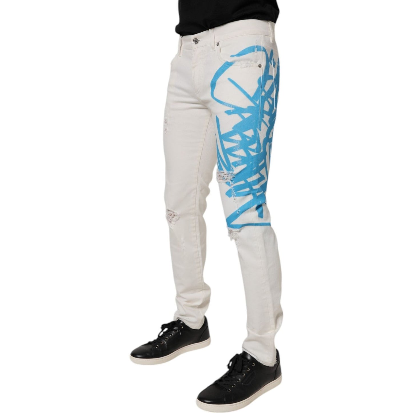Dolce & Gabbana White Tattered Graffiti Skinny Denim Jeans PAN76125-48