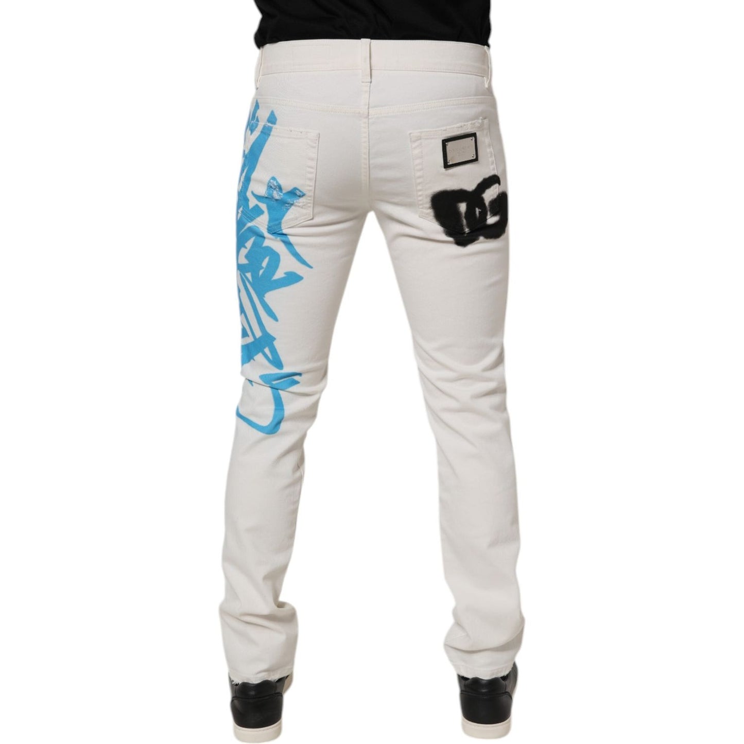 Dolce & Gabbana White Tattered Graffiti Skinny Denim Jeans PAN76125-48