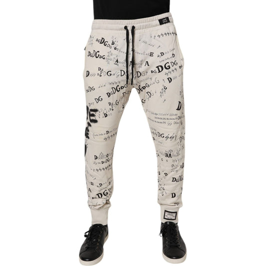 Dolce & Gabbana White Logo Print Men Skinny Sweatpants Pants PAN76135-46