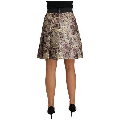 Dolce & Gabbana A-Line Mini Floral Print Jaquard Skirt