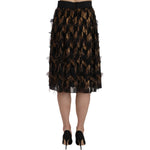 Dolce & Gabbana Black Gold Fringe Metallic Pencil A-line Skirt