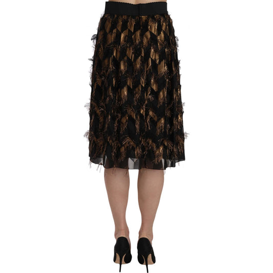 Dolce & Gabbana Black Gold Fringe Metallic Pencil A-line Skirt