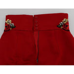 Dolce & Gabbana Red Silk Crystal Roses Shorts