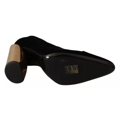 Jil Sander Black Leather Suede Block Heels Pumps Shoes