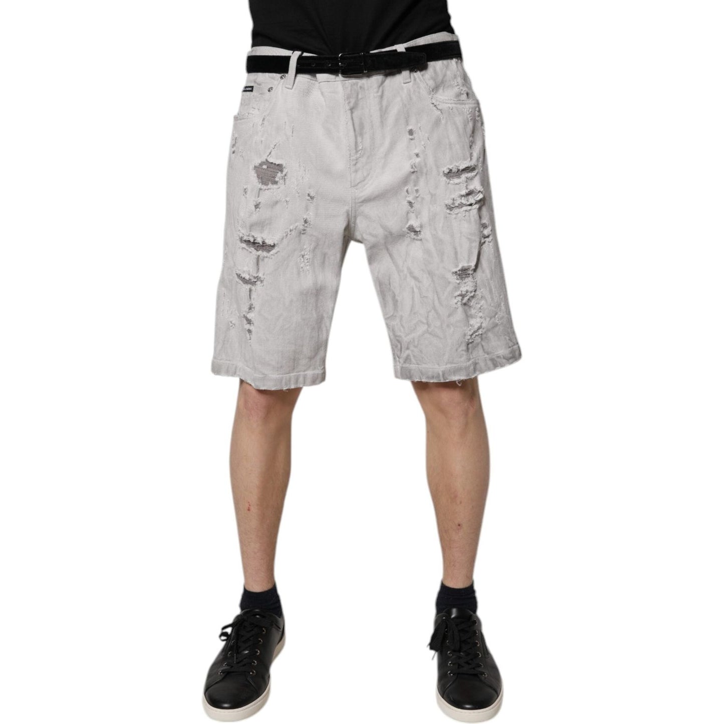 Dolce & Gabbana Light Gray Tattered Men Denim Bermuda Shorts PAN76177-52