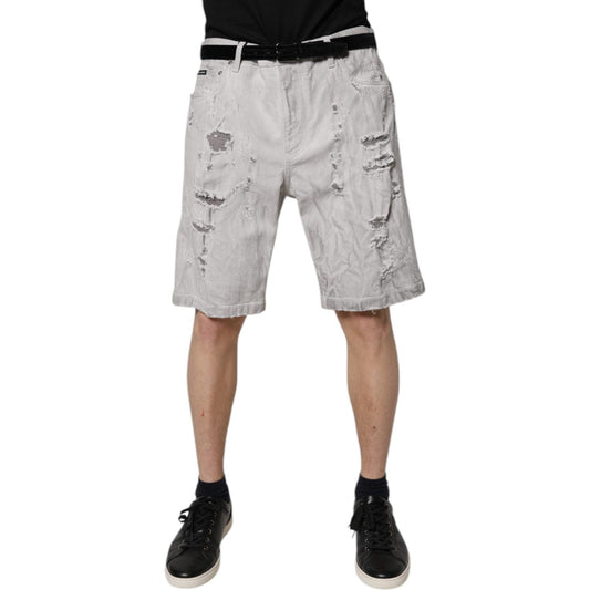 Dolce & Gabbana Light Gray Tattered Men Denim Bermuda Shorts PAN76177-52