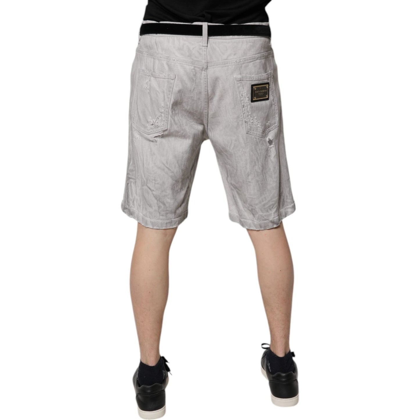 Dolce & Gabbana Light Gray Tattered Men Denim Bermuda Shorts PAN76177-52
