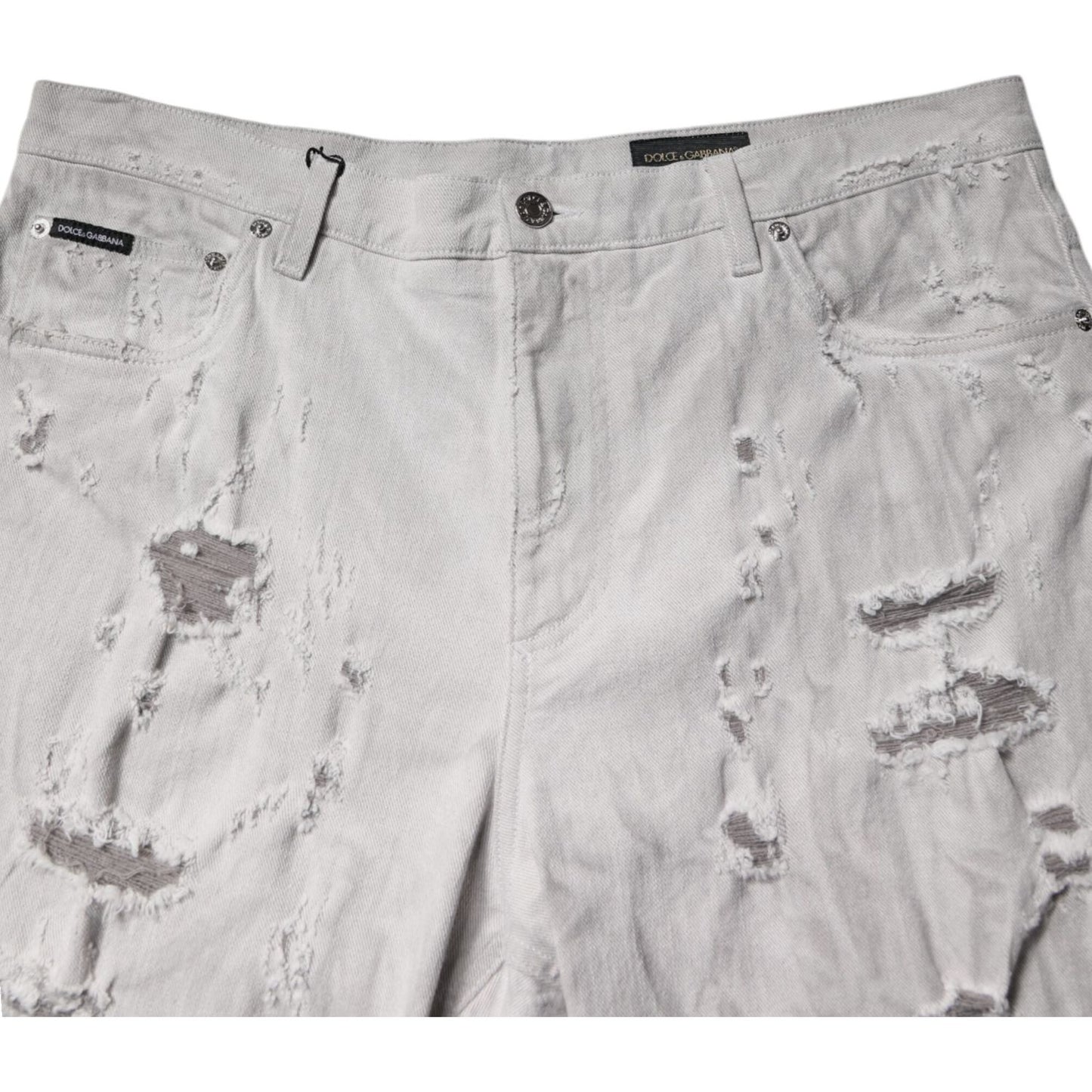 Dolce & Gabbana Light Gray Tattered Men Denim Bermuda Shorts PAN76177-52