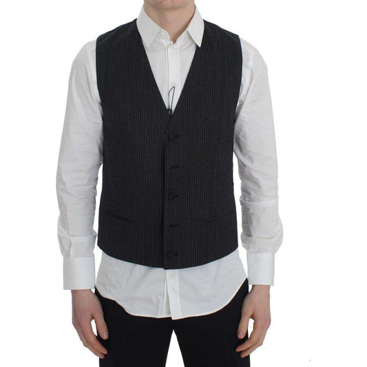 Dolce & Gabbana Elegant Gray Striped Wool Vest Dolce & Gabbana Gray