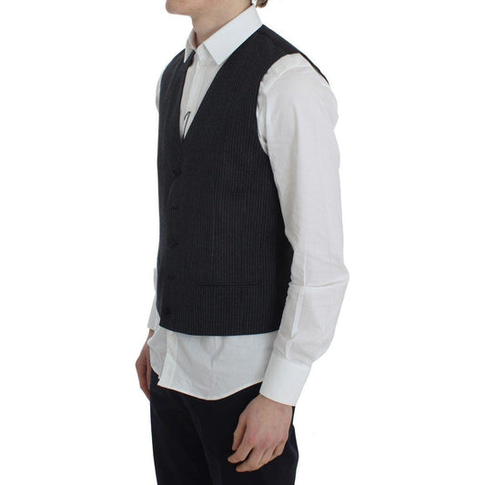 Dolce & Gabbana Elegant Gray Striped Wool Vest Dolce & Gabbana Gray