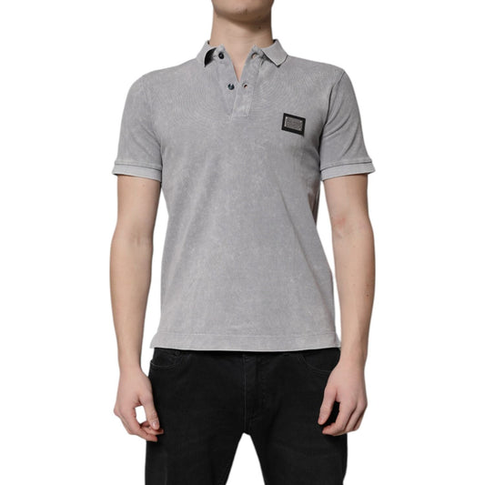 Dolce & Gabbana Gray Logo Plaque Cotton Men Polo Shirt T-shirt TSH90043-46