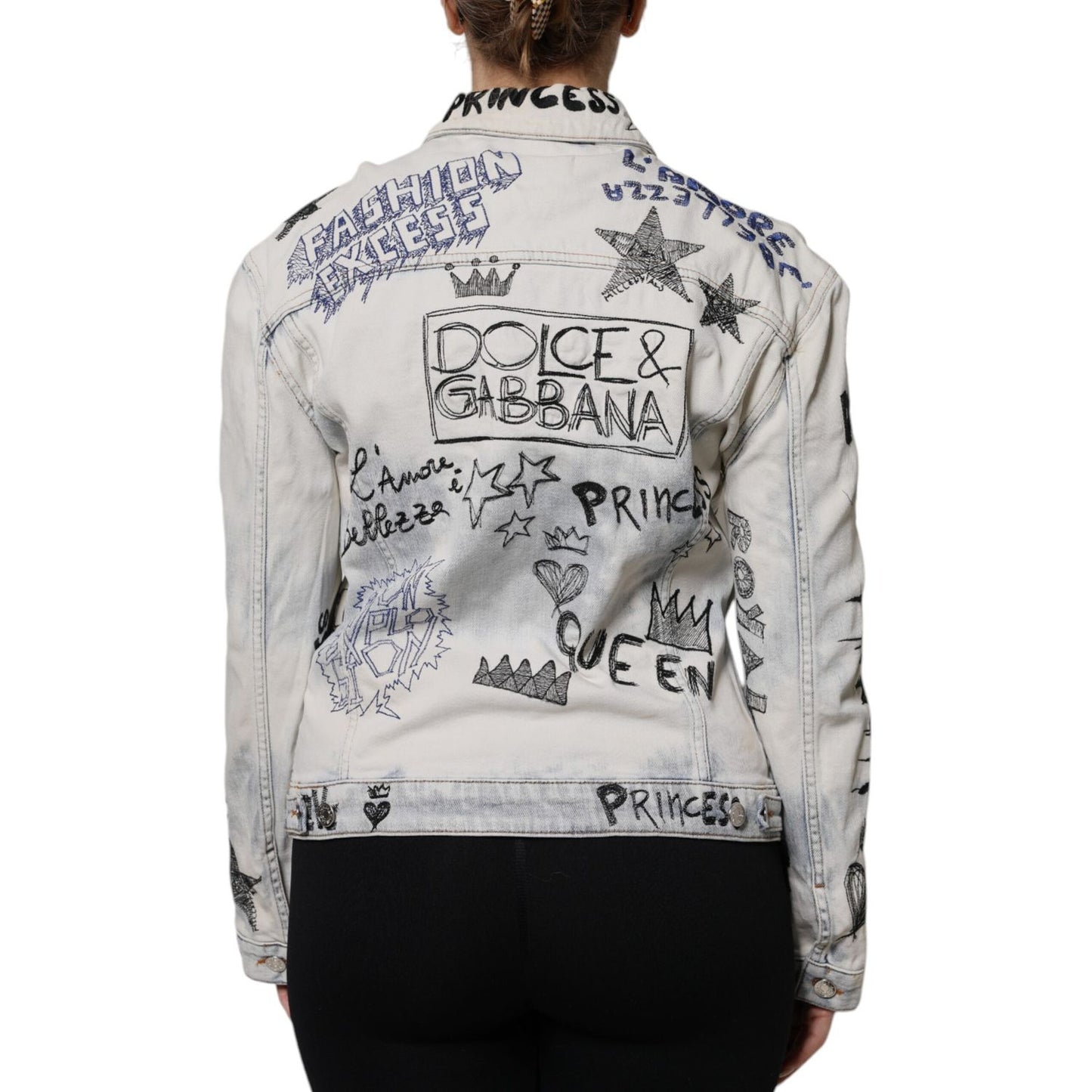 Dolce & Gabbana Light Blue Graffiti Button Down Denim Jacket