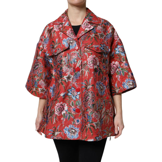 Dolce & Gabbana Red Floral Jacquard Button Down Coat Jacket Dolce & Gabbana Sienna