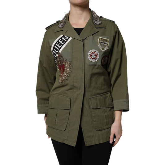 Dolce & Gabbana Military Green Queen Embellished Coat Jacket JKT41387-38