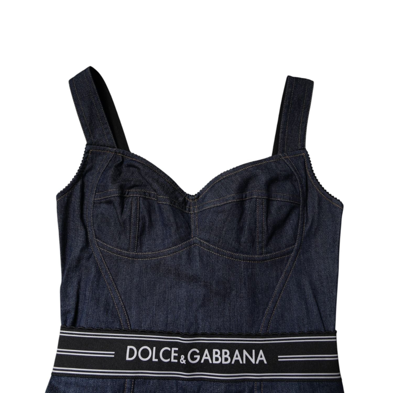 Dolce & Gabbana Blue Cotton Stretch Sleeveless Bodycon Denim Bodysuit