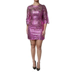 Dolce & Gabbana Metallic Fuchsia Floral Sheath Mini Dress