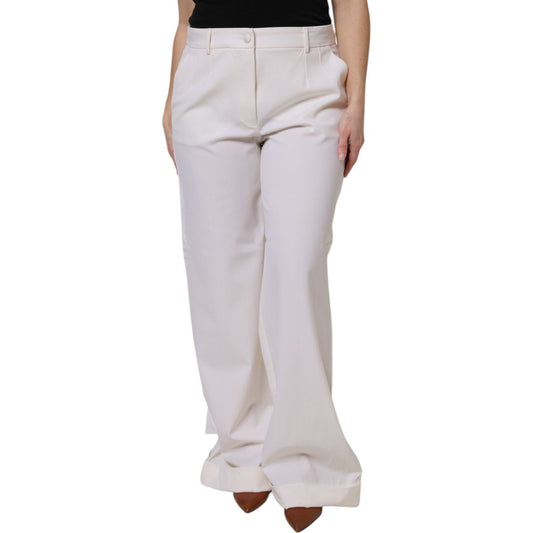 Dolce & Gabbana White Wool Mid Waist Wide Leg Pants PAN76146-46