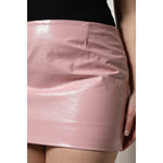 Dolce & Gabbana Glossy Pink Cotton High Waist Mini Skirt