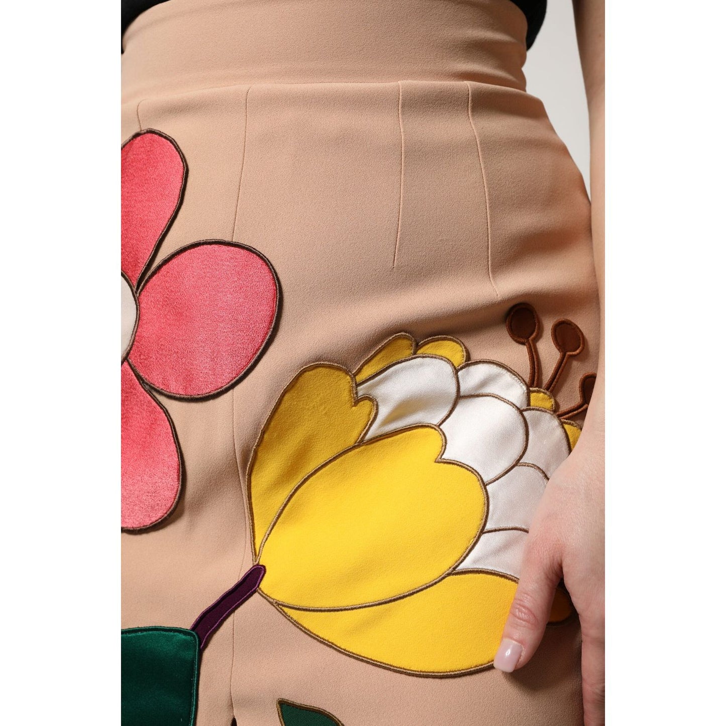 Dolce & Gabbana Beige Floral High Waist Pencil Cut Skirt SKI2085-36