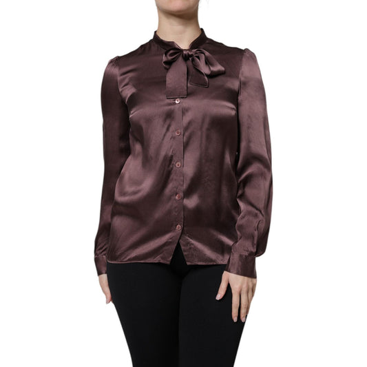 Dolce & Gabbana Brown Ascot Collar Long Sleeve Blouse Top TSH878632-42