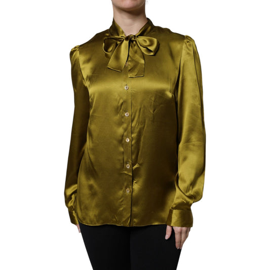 Dolce & Gabbana Olive Green Ascot Collar Long Sleeve Blouse Top TSH878634-46