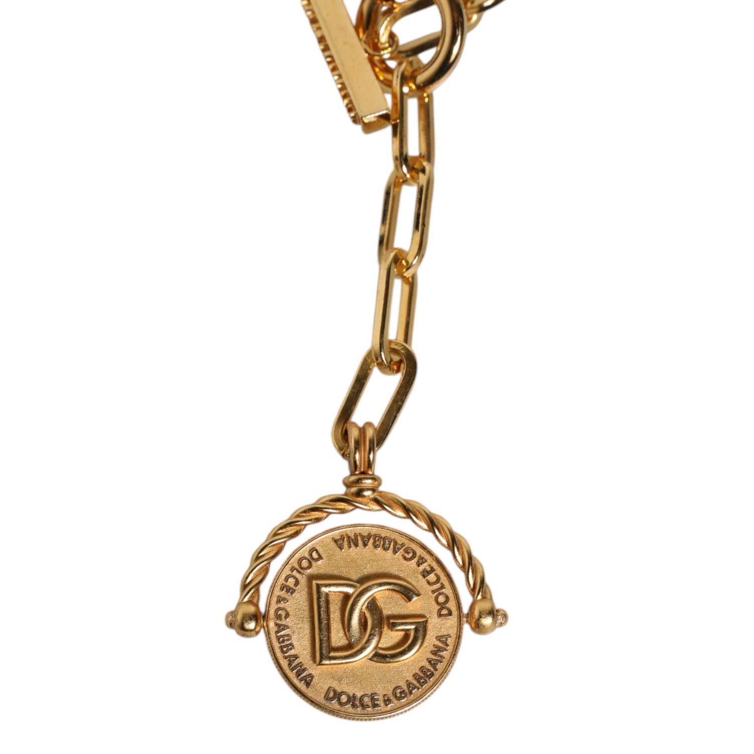 Dolce & Gabbana Gold Chain Brass Faux Pearl Charm Logo Pendant Necklace