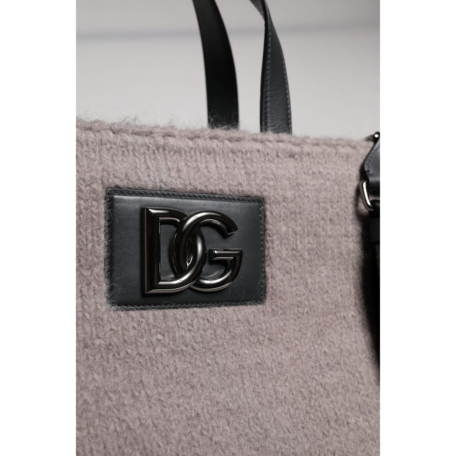 Dolce & Gabbana Grey Alpaca Wool Logo Plaque Tote Shoulder Bag