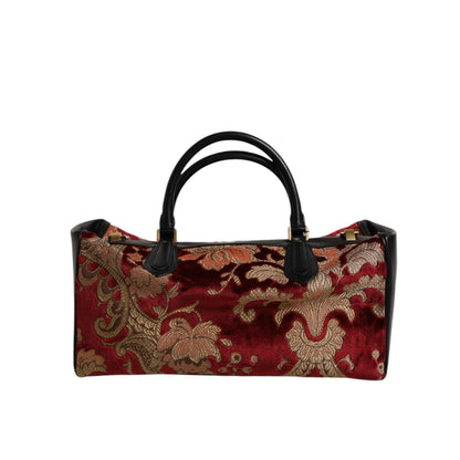 Dolce & Gabbana Multicolor Leather Brocade Velvet Travel Duffle Tote Bag
