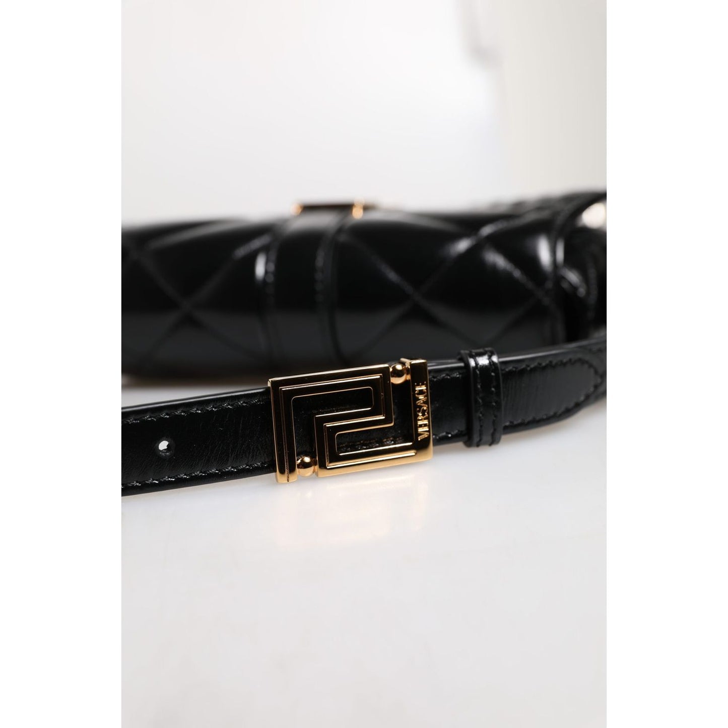 Versace Black Calf Leather Quilted Shoulder Strap Bag
