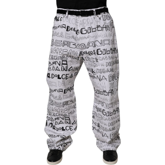 Dolce & Gabbana White Logo Print Straight Men Denim Jeans PAN75139-56