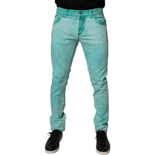Dolce & Gabbana Green Tie Dye Cotton Skinny Men Denim Jeans PAN75142-48