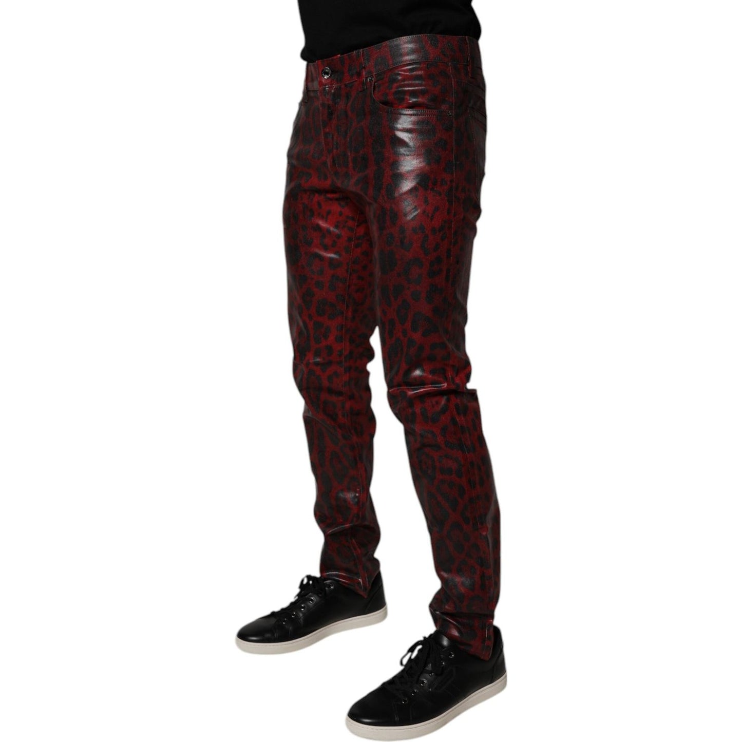 Dolce & Gabbana Red Leopard Cotton Skinny Men Denim Jeans PAN75151-48