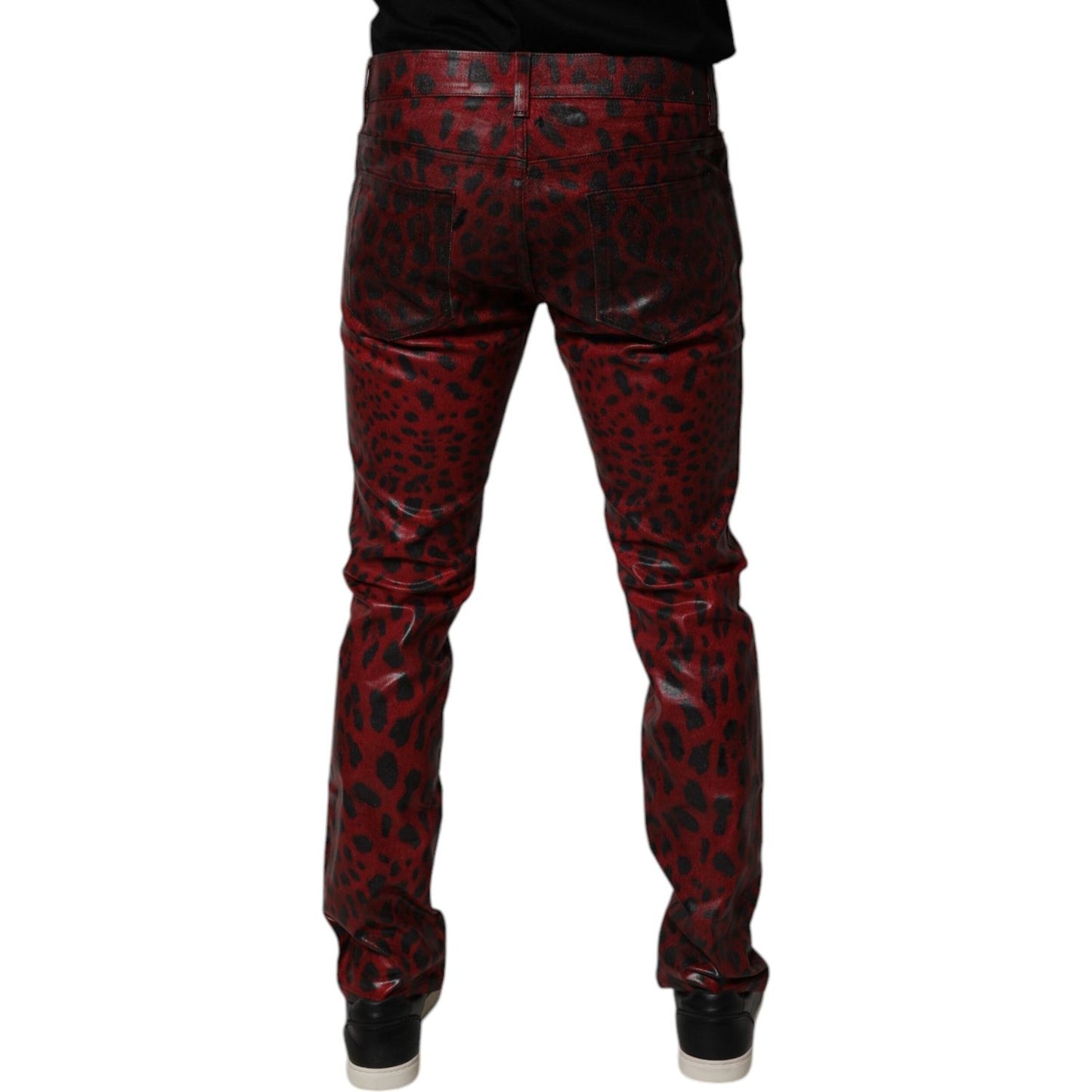 Dolce & Gabbana Red Leopard Cotton Skinny Men Denim Jeans PAN75151-48