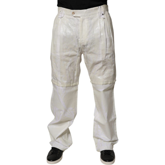 Dolce & Gabbana White Linen Mid Waist Straight Men Denim Jeans PAN75184-48